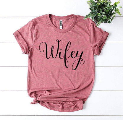 Women's "Wifey" Cute Calligraphy Bella Canvas Cotton T-Shirt - Lovez Aqua© - girlfriend, love, valentine's day, wife