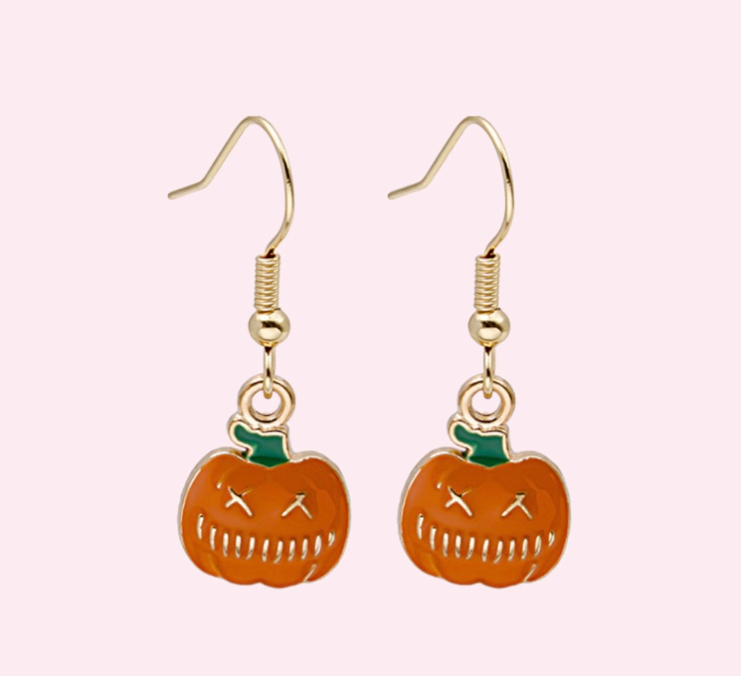 Minimalistic Gold Plated 925 Sterling Silver Halloween Pumpkin & Witch Earrings - Lovez Aqua© - 