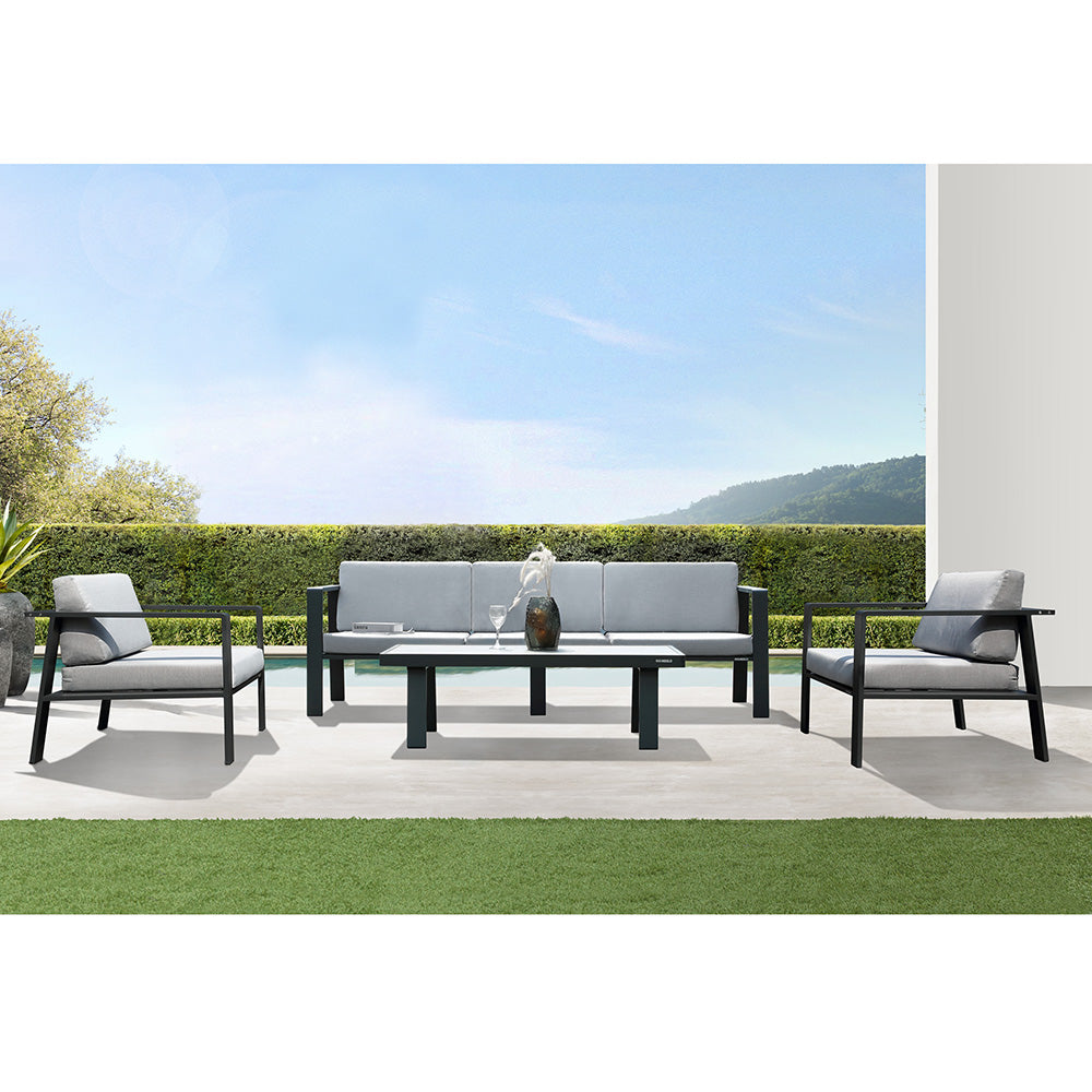 HIGOLD Modern Black & Gray Aluminum Outdoor Conversation Set with Coffee Table - HIGOLD - 