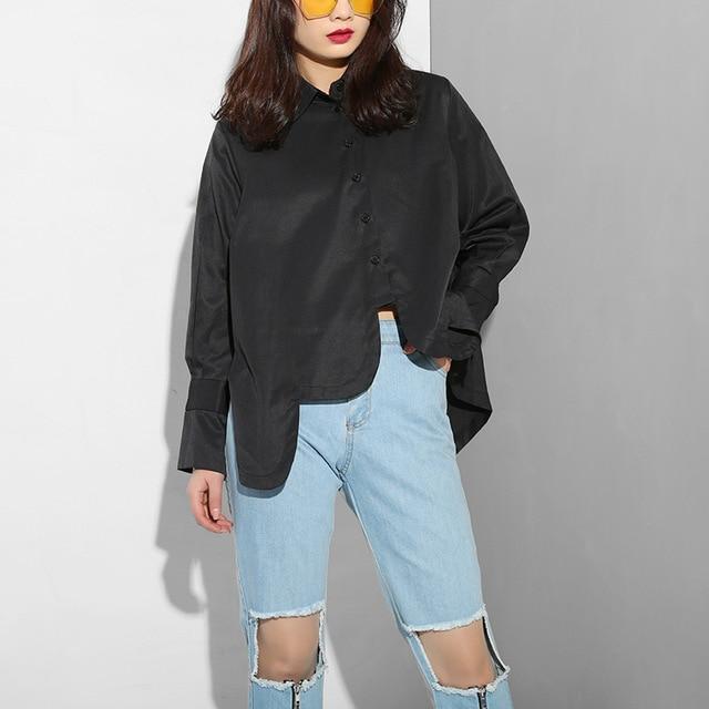 Women's Modern Layered Oversized Button-Down Shirt with Lapels & Irregular Hem