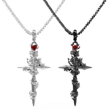 Gothic Rose Silver or Black Red Zircon Religious Cross Pendant Necklace - 80d3e6-0e.myshopify.com - -  