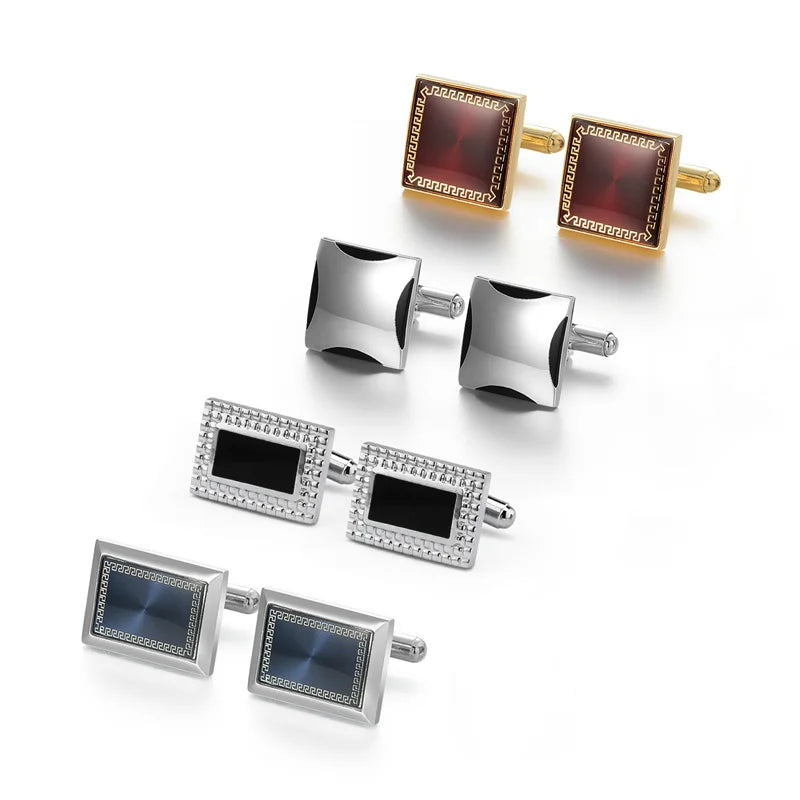 Men's Modern Square Geometric Pattern Cufflinks in Gift Box (4 Pieces) - Lovez Aqua© - 