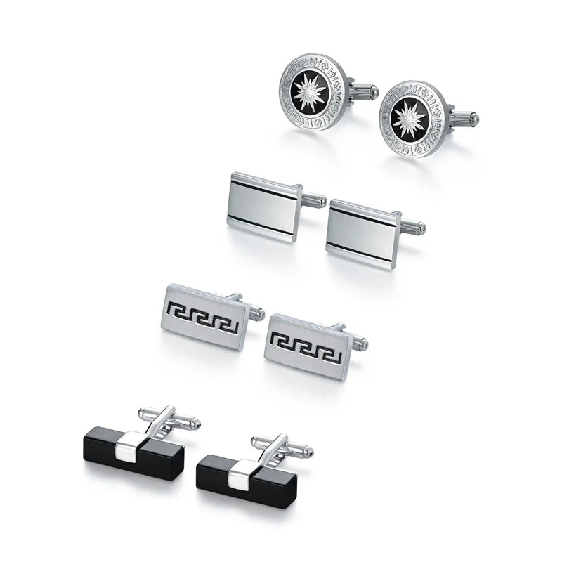 Men's Modern Square Geometric Pattern Cufflinks in Gift Box (4 Pieces) - Lovez Aqua© - 