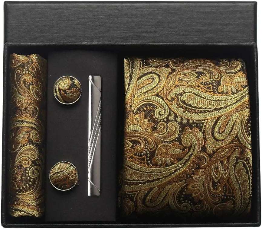 Men's Luxury Silk Paisley Floral Necktie, Pocket Square, Clip & Cufflinks Set - 80d3e6-0e.myshopify.com - BE1 -  BE1