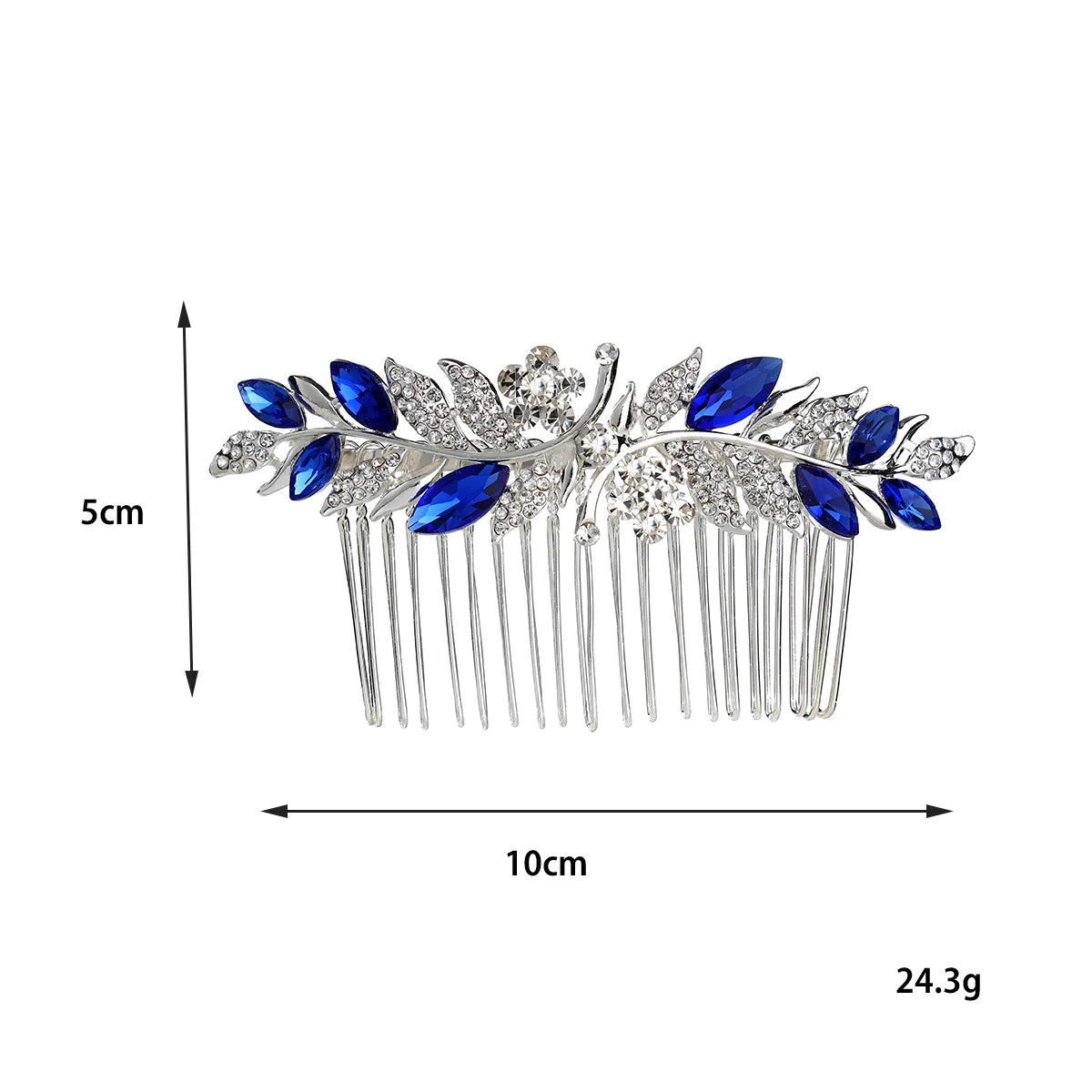 Delicate Silver & Sapphire Blue Crystal Bridal Wedding Headwear Hair Comb