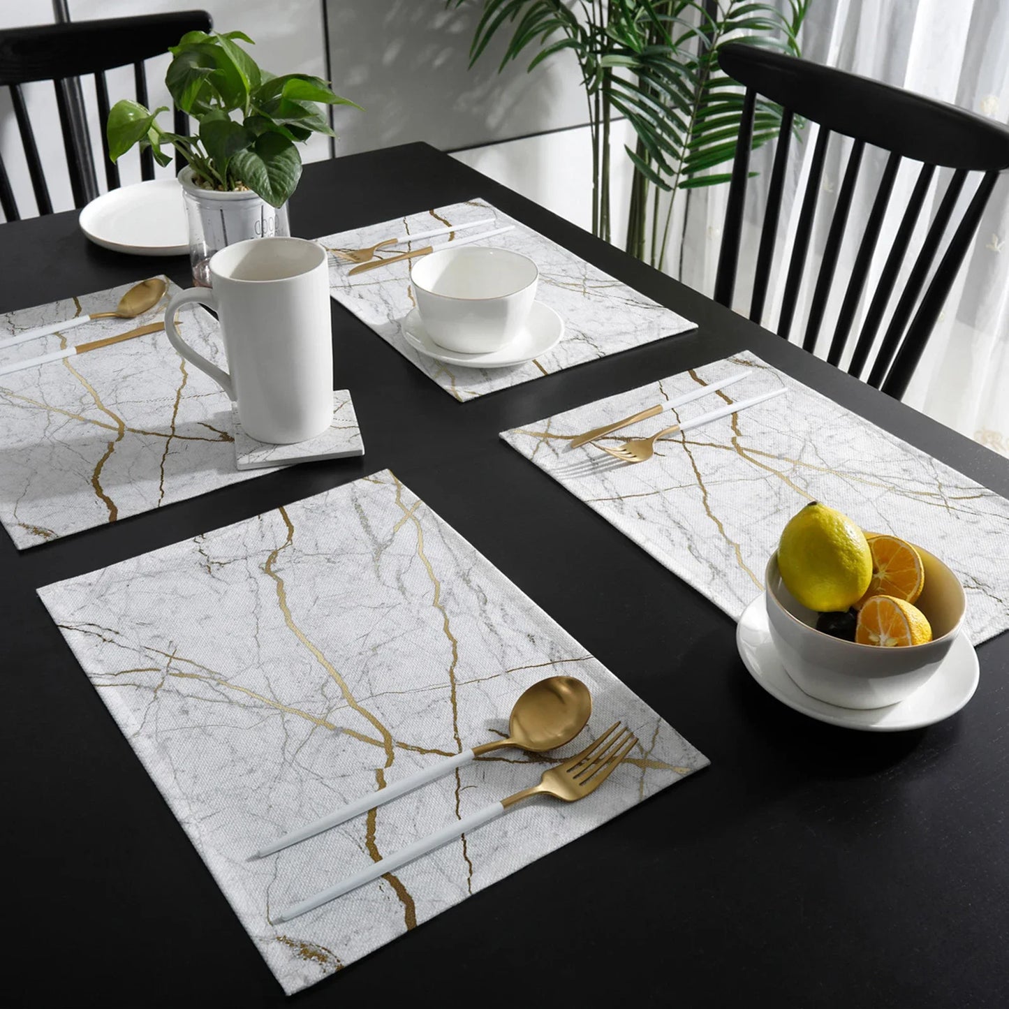 Imitation Rich Marble Veining Pattern Rectangle Linen Table Placement Mat (1 Pc) - Lovez Aqua© - 