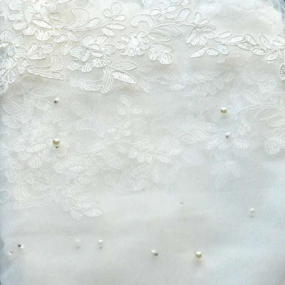 White Faux Pearl Beaded Cathedral Length Laced Edge Long Bridal Wedding Veil - 80d3e6-0e.myshopify.com - Off White / 300cm -  Off White