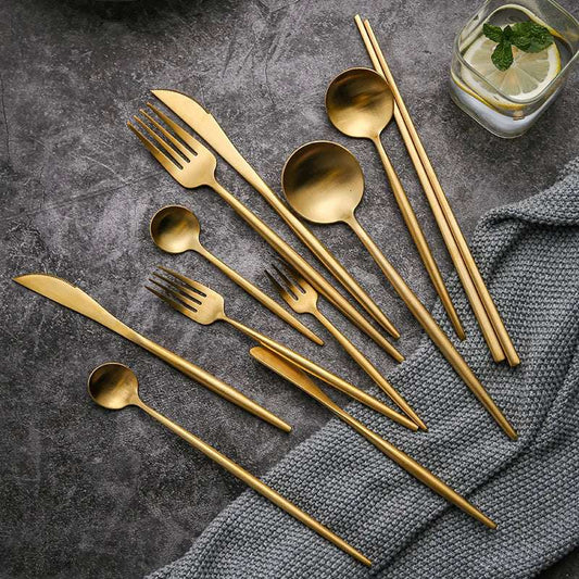 Luxury Matte Gold/Silver Toned 18/10 Stainless Steel Dining Cutlery Set - 80d3e6-0e.myshopify.com - -  