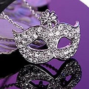 Venetian Masquerade Half Mask Crystal Encrusted Women's Pendant Necklace