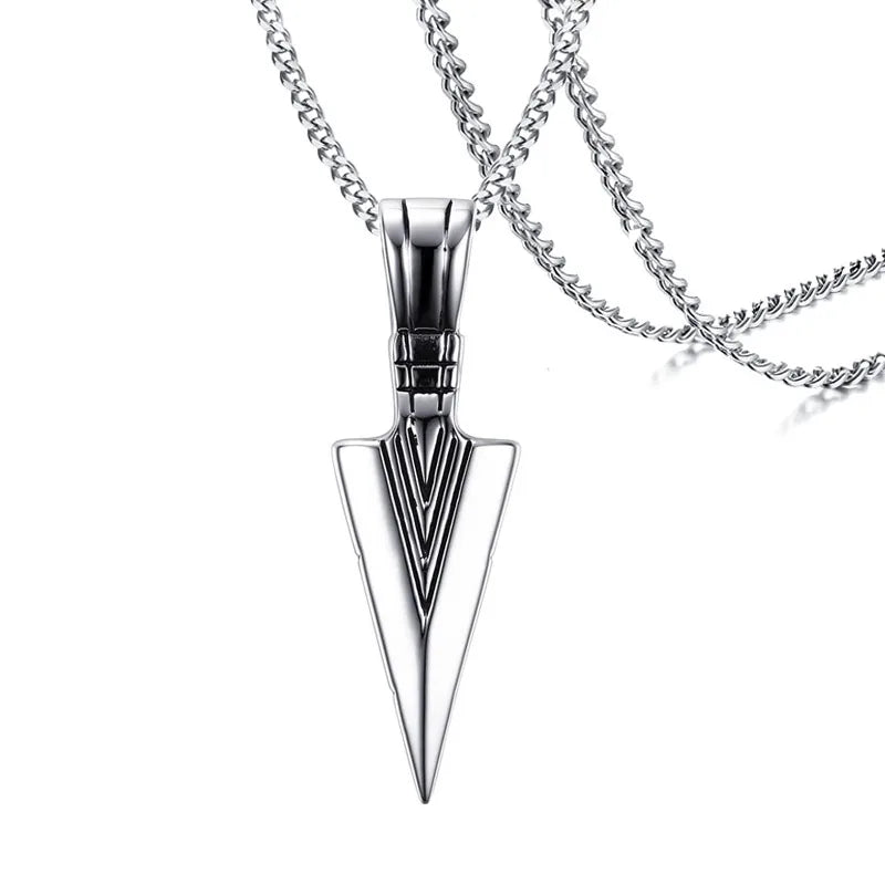 Men's Stainless Steel Punk Rock Arrow Head Pendant Necklace - Lovez Aqua© - 