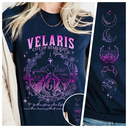 Double Sided Velaris City of Starlight ACOTAR Women's Gradient Cotton T-Shirt - Lovez Aqua© - 