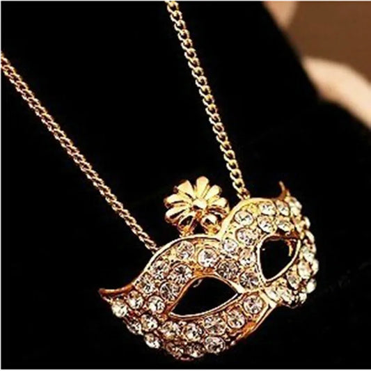 Venetian Masquerade Half Mask Crystal Encrusted Women's Pendant Necklace