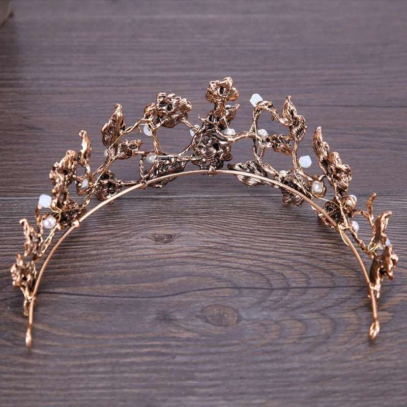 Antique Bronze & Black Crystal Bridal Hair Crown with Pearl Embellishments - Lovez Aqua© - bride, wedding