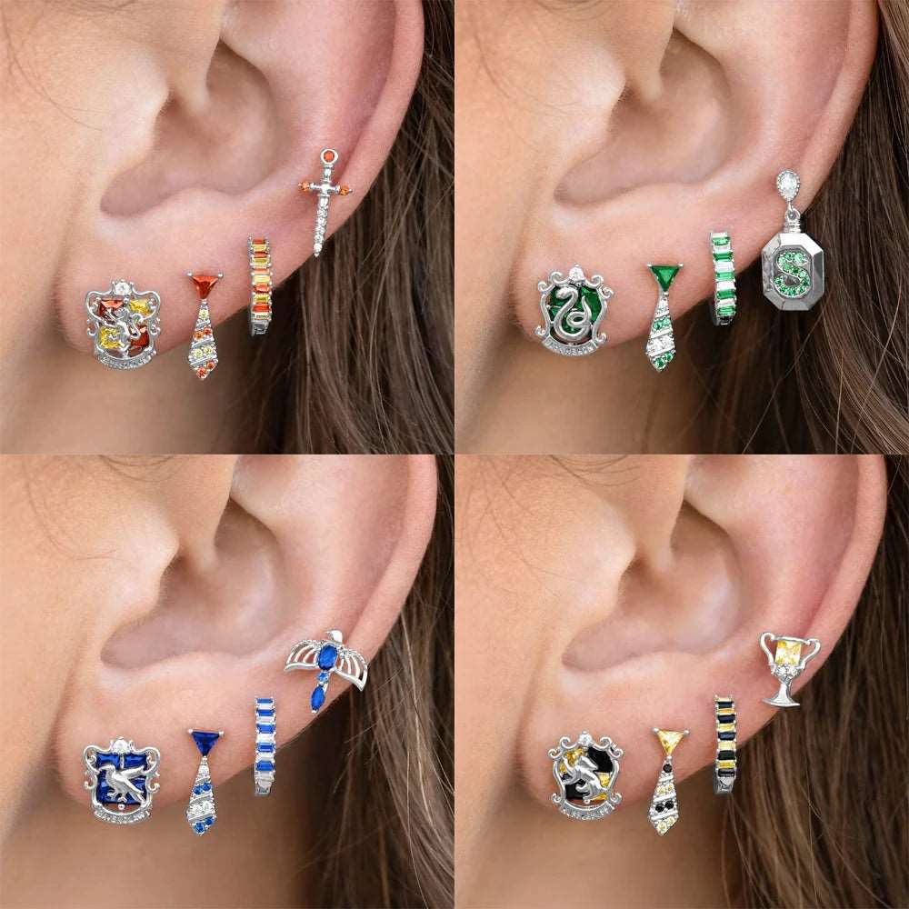 Harry Potter Hogwarts Houses Gold Plated & Zircon Stud Earrings (4 Pieces)