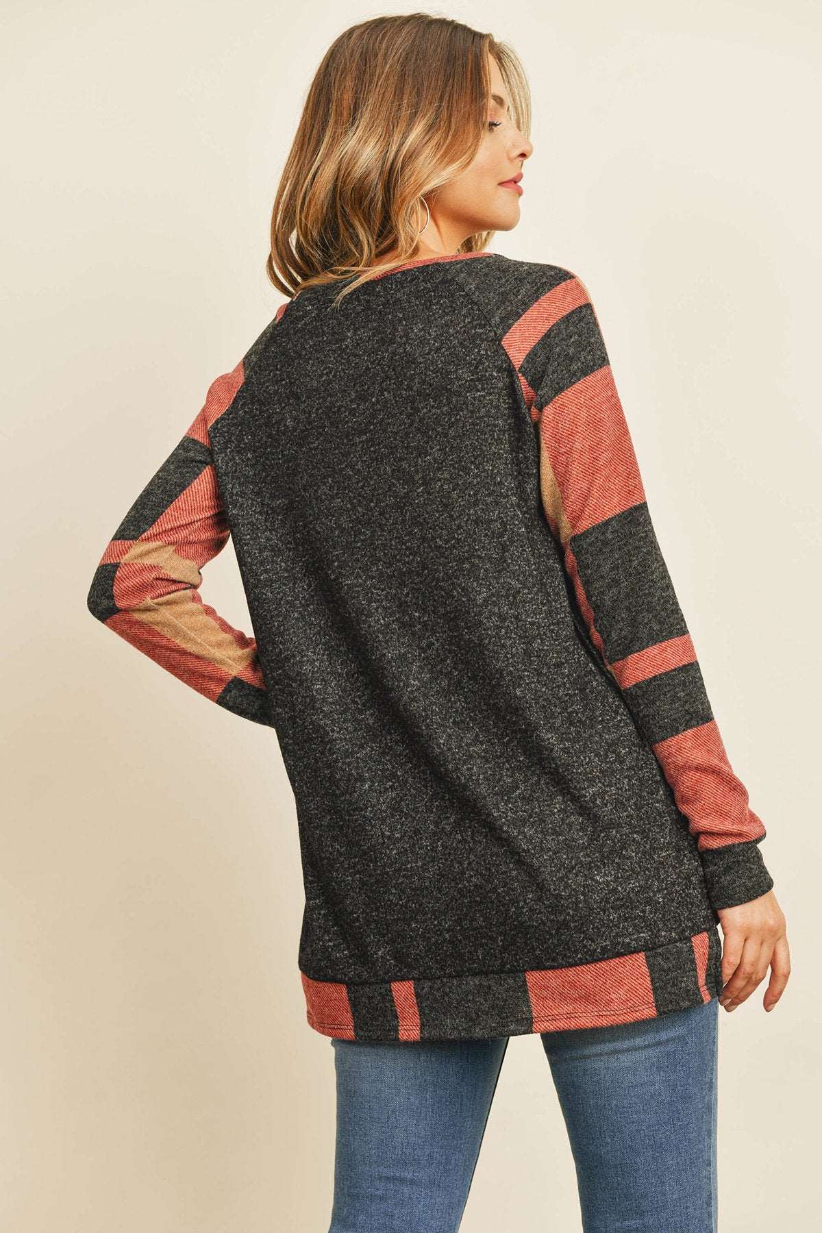 Women’s Winter Top with Hacci Plaid Pattern & Cozy Long Back Hem