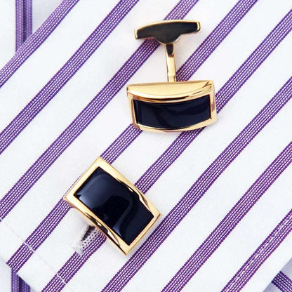 Men's Gold Rectangular Cufflinks with Exquisite Black Onyx Gemstone Inlay - 80d3e6-0e.myshopify.com - -  