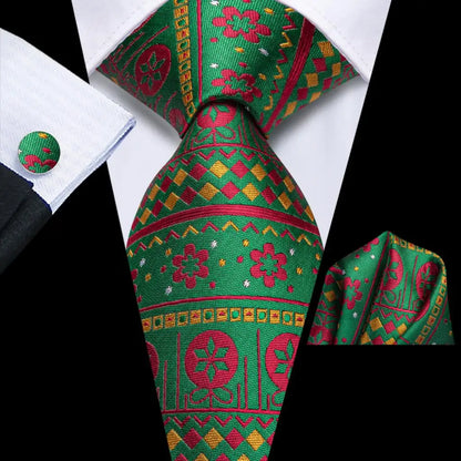 Men's Christmas Themed Festive Silk Necktie, Pocket Square & Cufflink Set - Lovez Aqua© - 