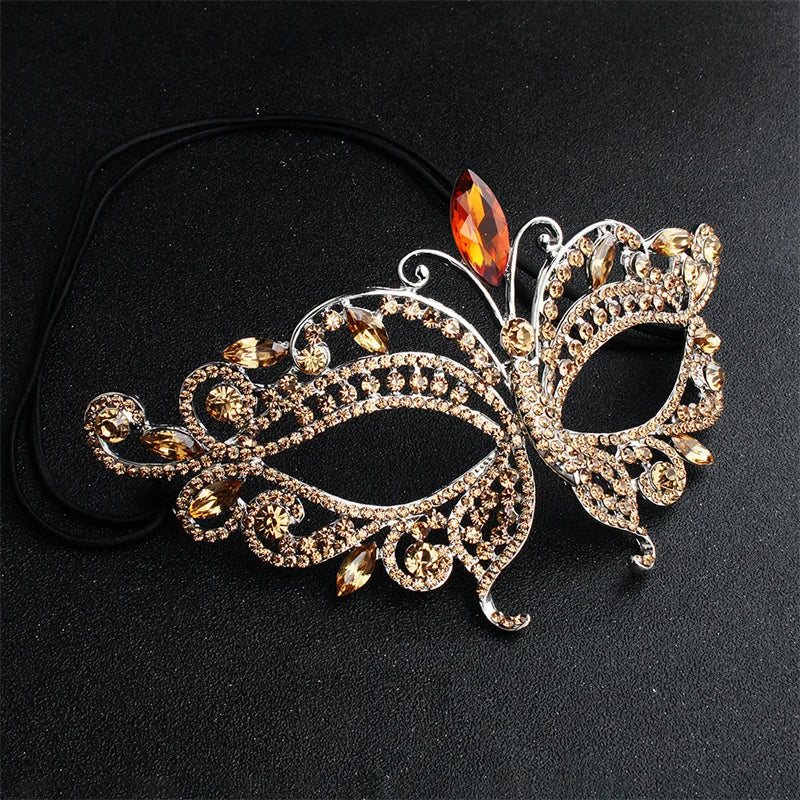 Delicate Crystal Rhinestone Encrusted Filigree Women's Venetian Masquerade Mask