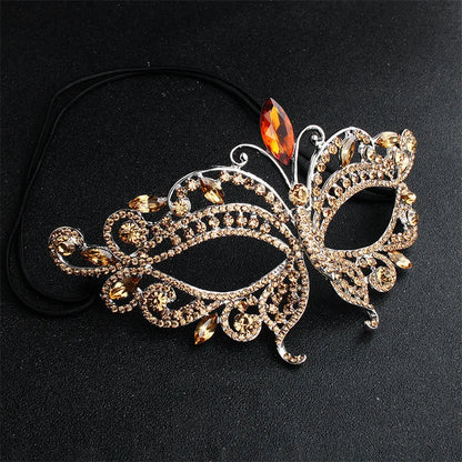 Delicate Crystal Rhinestone Encrusted Filigree Women's Venetian Masquerade Mask