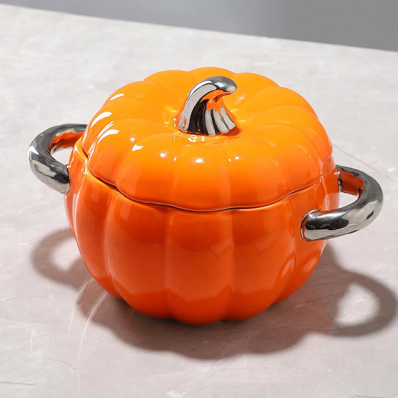 Autumn 2L Ceramic Pumpkin Multifunction Soup Bowl with Lid & Metal Handles - Lovez Aqua© - halloween