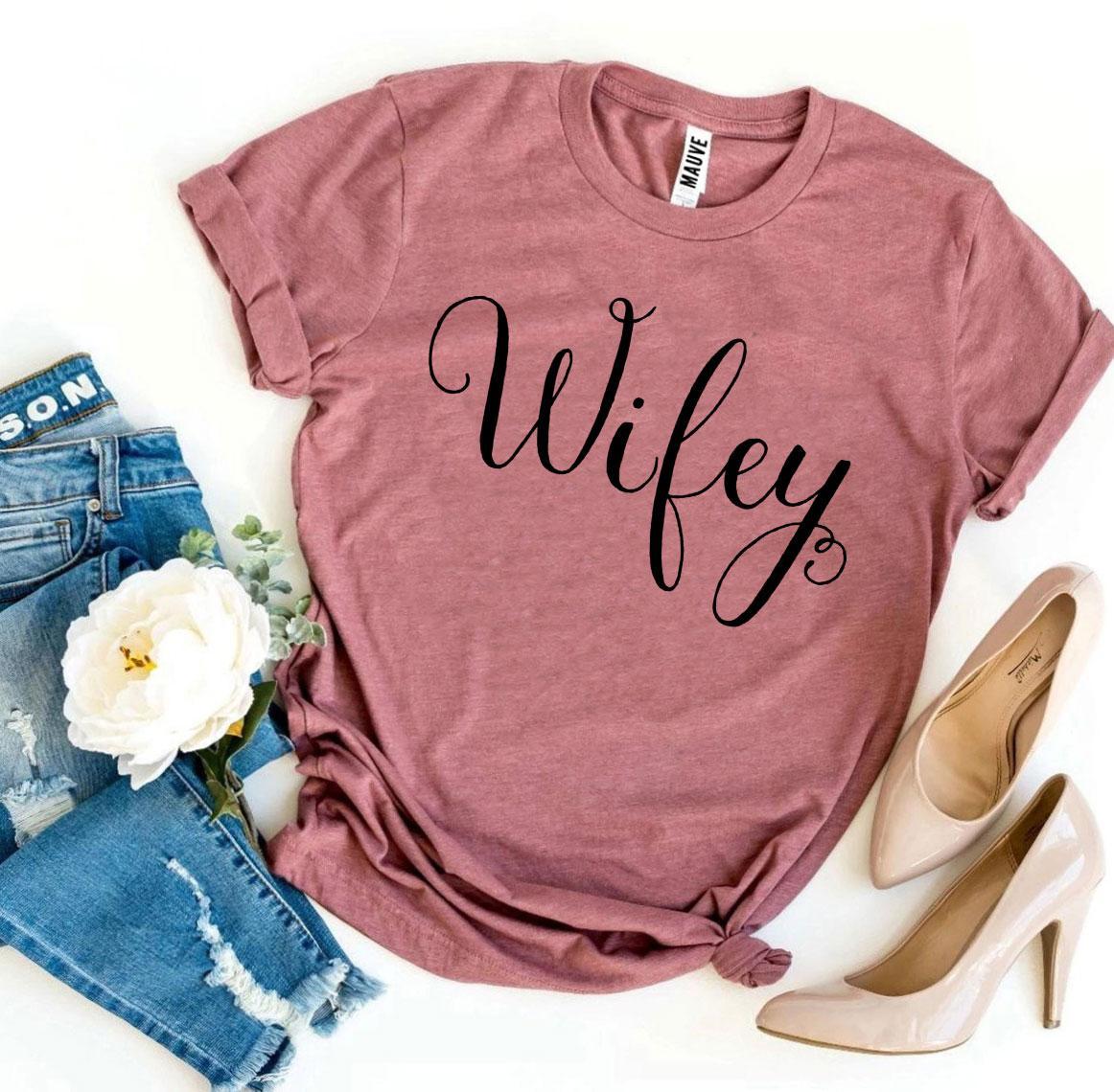 Women's "Wifey" Cute Calligraphy Bella Canvas Cotton T-Shirt - Lovez Aqua© - girlfriend, love, valentine's day, wife