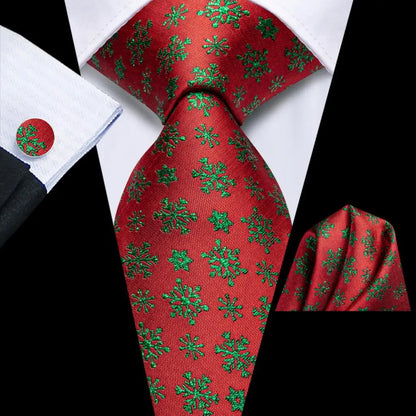 Men's Christmas Themed Festive Silk Necktie, Pocket Square & Cufflink Set - Lovez Aqua© - 