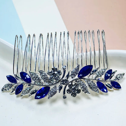 Delicate Silver & Sapphire Blue Crystal Bridal Wedding Headwear Hair Comb