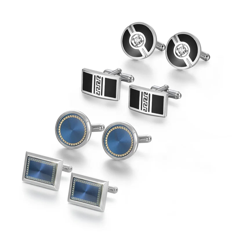 Men's Modern Square Geometric Pattern Cufflinks in Gift Box (4 Pieces) - Lovez Aqua© - 