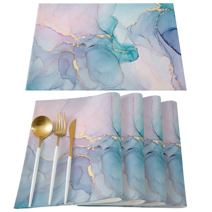 Imitation Rich Marble Veining Pattern Rectangle Linen Table Placement Mat (1 Pc) - Lovez Aqua© - 