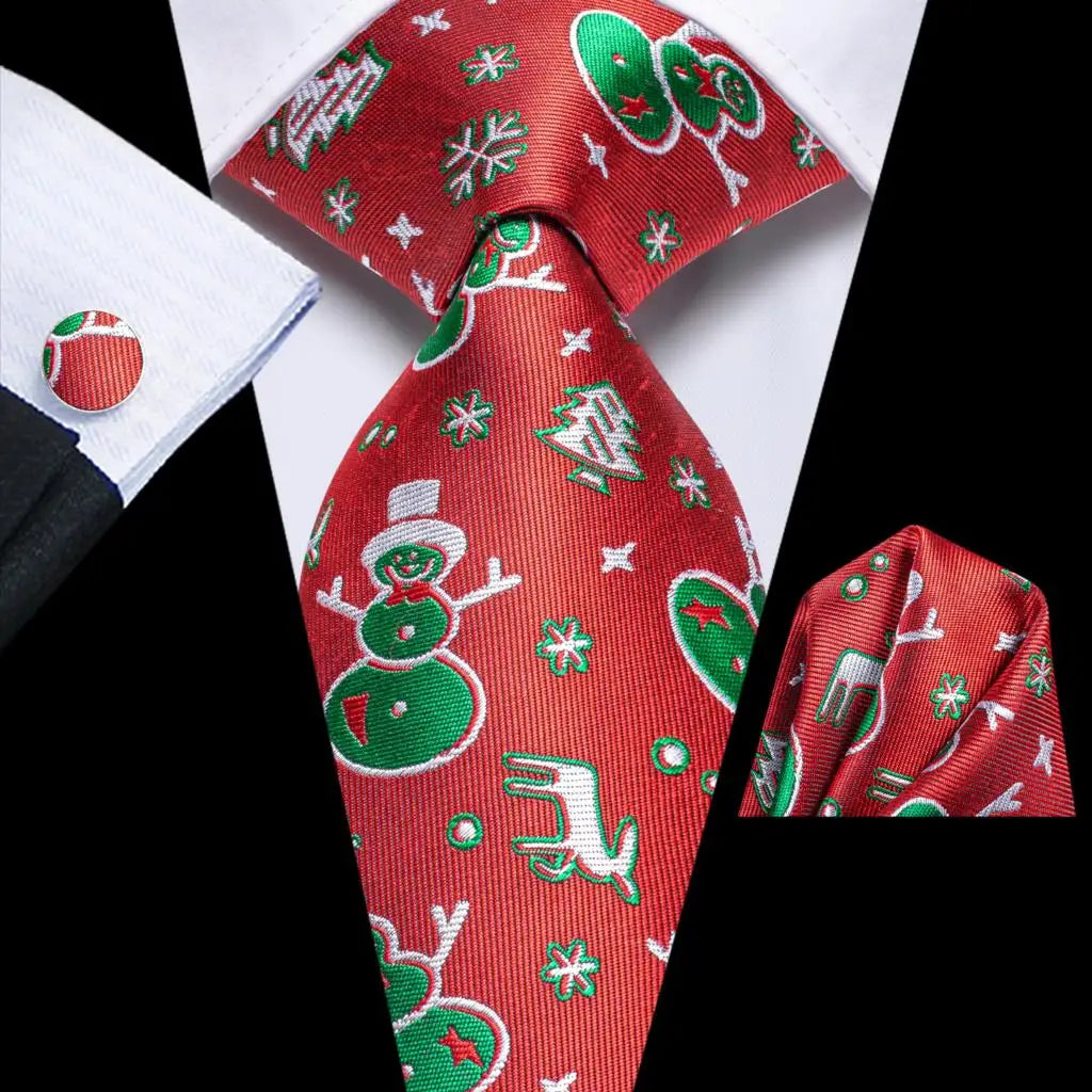 Men's Christmas Themed Festive Silk Necktie, Pocket Square & Cufflink Set - Lovez Aqua© - 