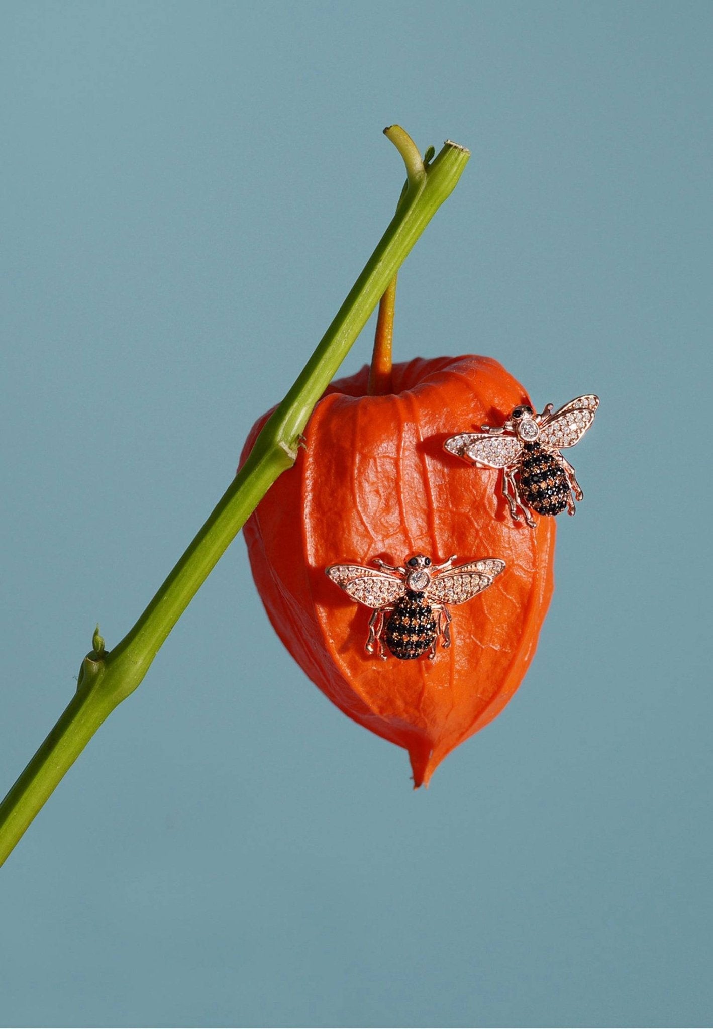 Women's 925 Sterling Silver & Cubic Zircons Honey Bee Stud Earrings