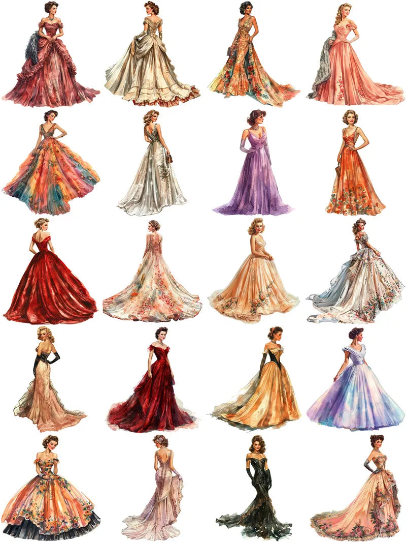 Vintage Classic & Modern Women's Elegant Evening Gown's Stickers (20 Pieces)