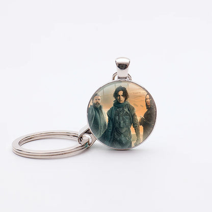 Dune Movie Silver Plated Glass Dome Desert Sand Pendant Keychain