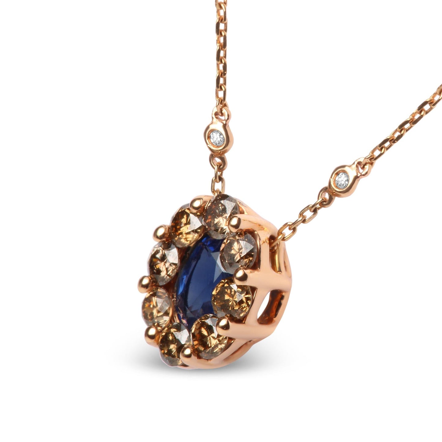 18K Rose Gold White & Brown Diamonds with Oval Blue Sapphire Halo Cluster