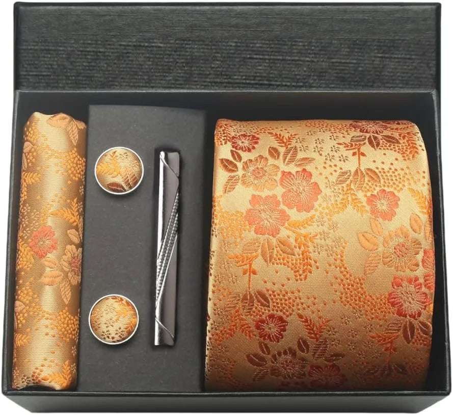 Men's Luxury Silk Paisley Floral Necktie, Pocket Square, Clip & Cufflinks Set - 80d3e6-0e.myshopify.com - BM6 -  BM6