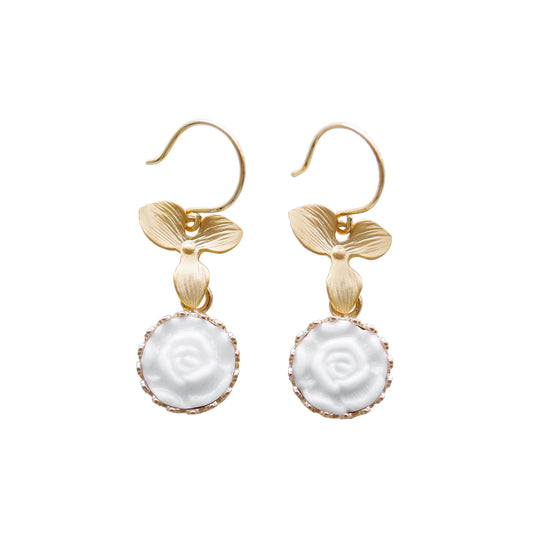 Women's Delicate Mini Porcelain Moonlight Rose Gold-Plated Drop Earrings