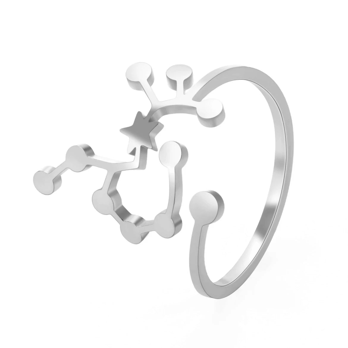 Women's Zodiac Star Signs Constellation Stainless Steel Adjustable Open Ring