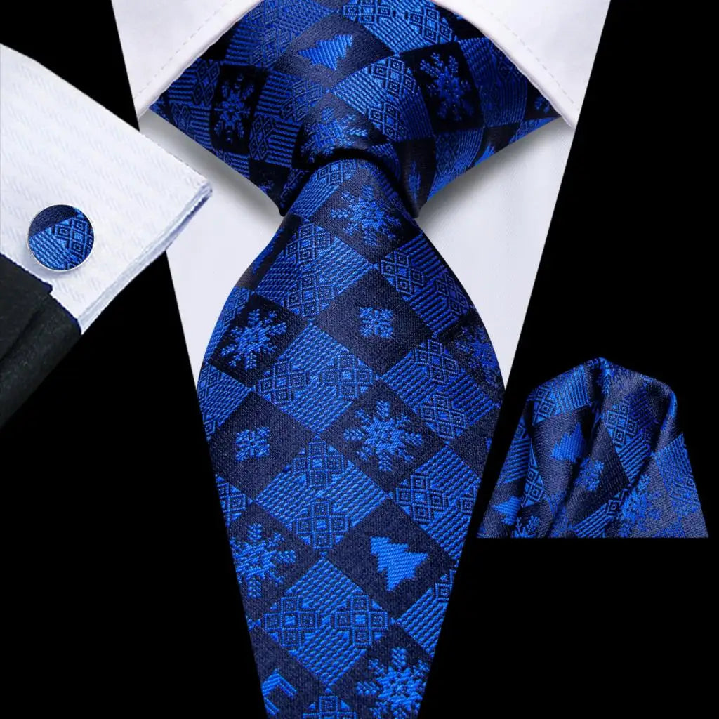 Men's Christmas Themed Festive Silk Necktie, Pocket Square & Cufflink Set - Lovez Aqua© - 