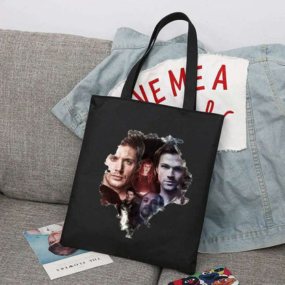 Supernatural Winchester Brothers Canvas Tote Bag - 80d3e6-0e.myshopify.com - Black 07 / With Zipper -  Black 07