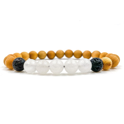 Unisex Beaded Bracelet with Moonstone, Cedar & Lava Rock Beads - Lovez Aqua© - 