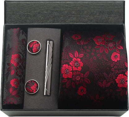 Men's Luxury Silk Paisley Floral Necktie, Pocket Square, Clip & Cufflinks Set - 80d3e6-0e.myshopify.com - BM18 -  BM18