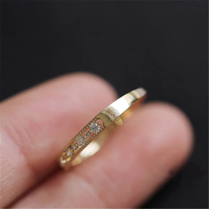 925 Sterling Silver 14k Gold Plated Japanese Gold Pavé Crystal Hollow Ring