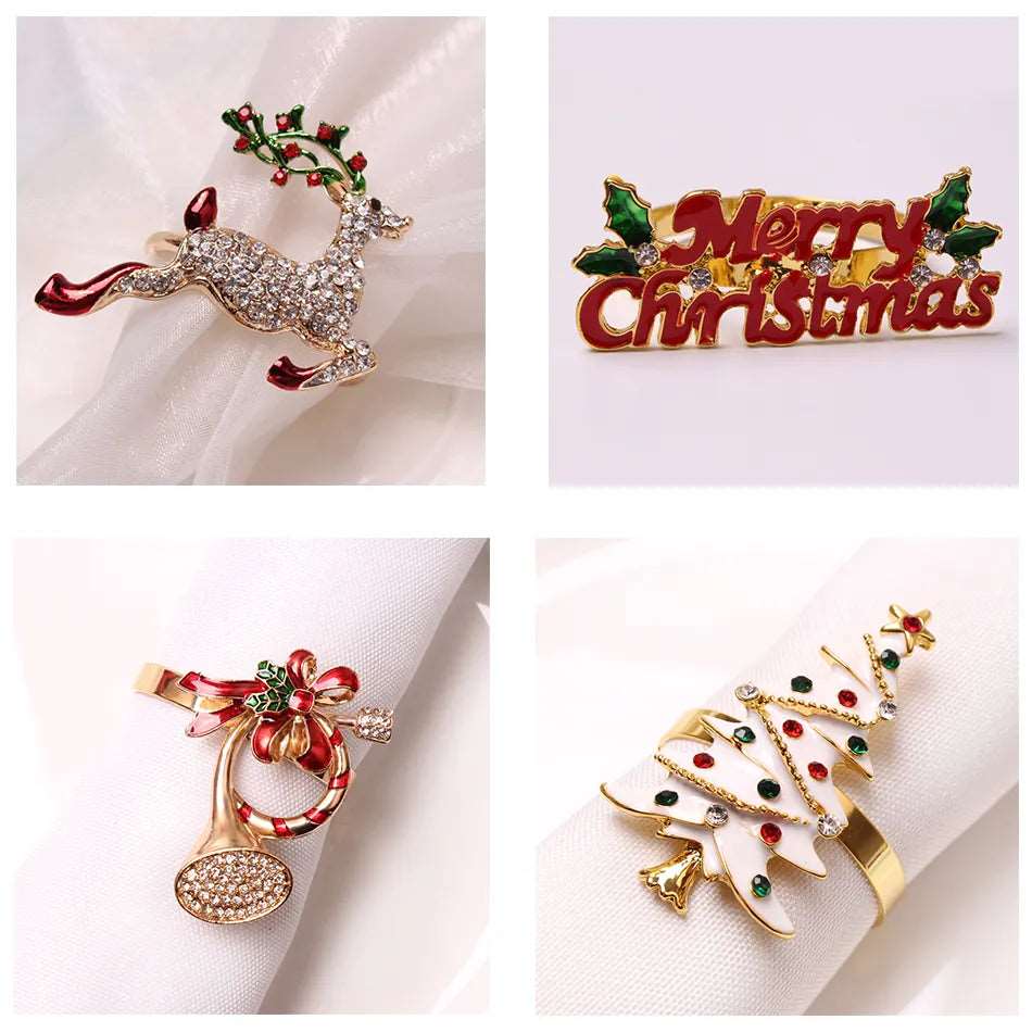 Rhinestone Embellished Christmas Themed Metal Napkin Ring Holders (4pcs) - 80d3e6-0e.myshopify.com - Combination 1 -  Combination 1