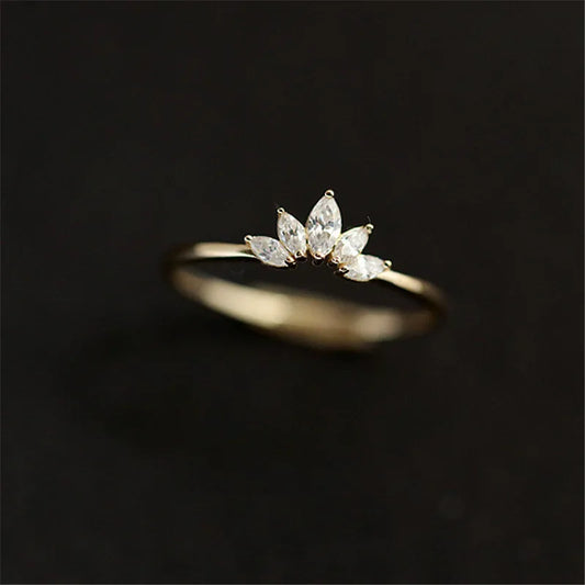 925 Sterling Silver Pavé Zircon Crystal 14K Gold Plated Minimalistic Crown Ring