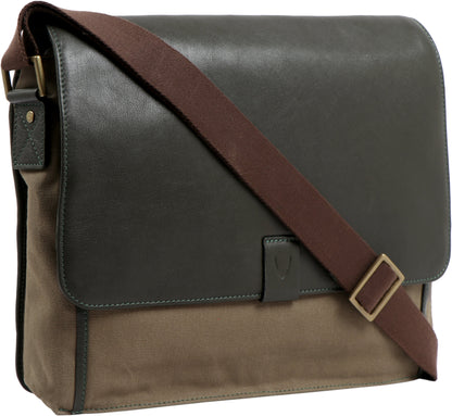 Men's Sleek Genuine Leather & Canvas Laptop Messenger Bag - Lovez Aqua© - 