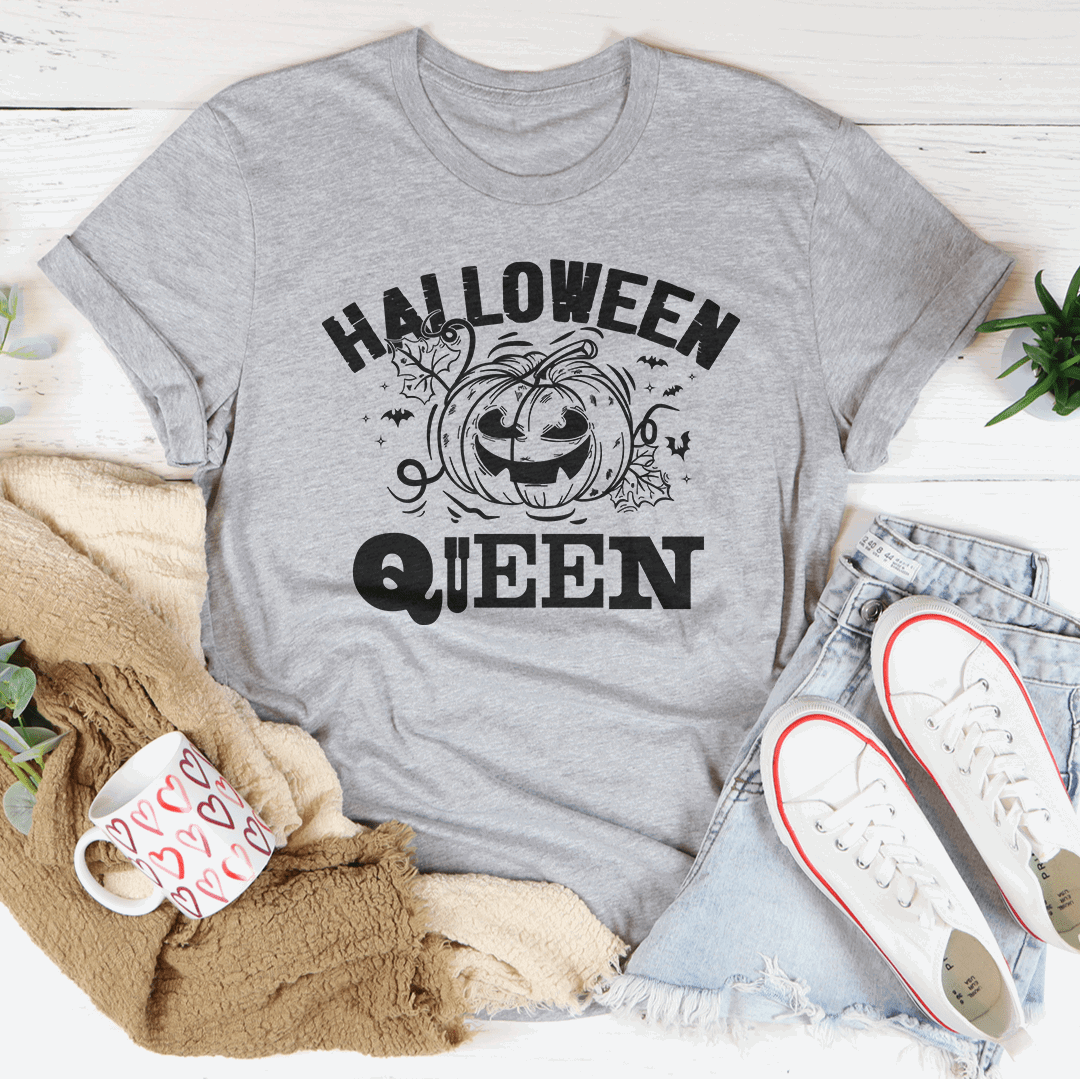 "Halloween Queen" Women's Spooky Pumpkin Graphic Cotton T-Shirt - Lovez Aqua© - 