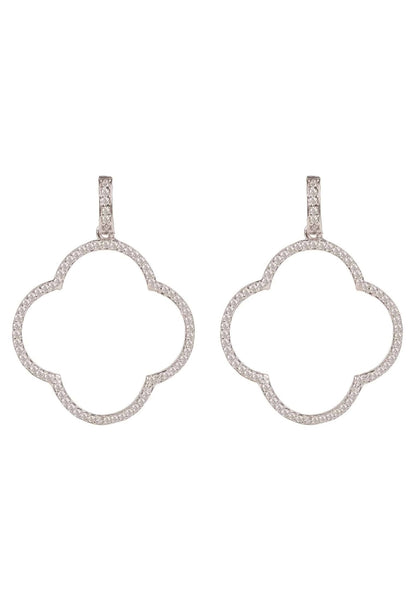 925 Sterling Silver Hollow Cubic Zirconia Clover Women's Large Drop Earrings