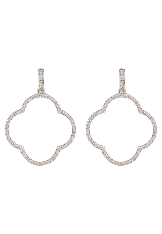 925 Sterling Silver Hollow Cubic Zirconia Clover Women's Large Drop Earrings