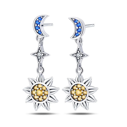 Pandora 925 Sterling Silver Two-Tone Moon, Stars & Sun Women's Earrings