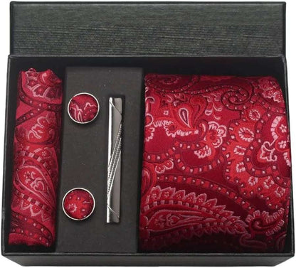 Men's Luxury Silk Paisley Floral Necktie, Pocket Square, Clip & Cufflinks Set - 80d3e6-0e.myshopify.com - BKL10 -  BKL10